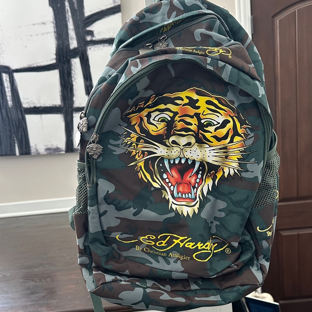 Y2K ED HARDY CAMO SIGNATURE BACKPACK